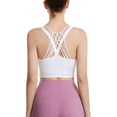 China Anti-UV Design Women Yoga Sports Bra Removable Pads Cross Back Cropped High Impact Compression Sports Bra for sale