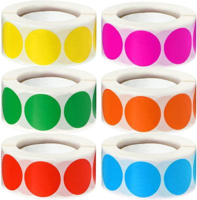 China Waterproof 3000 pcs 1" Color-Coded Round Circle Dot Labels on 6 Rolls, Count 500 Each, Includes Bright Yellow Green Red Pink Orange Bl for sale