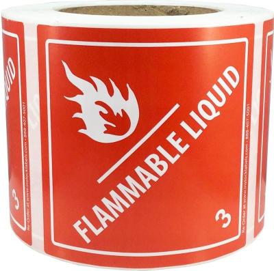 China Class 3 D.O.T. Waterproof 500 Inch Square Adhesive Labels Flammable Liquid Hazard 4x4 Labels for sale