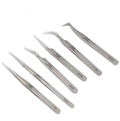 China Lash Tweezers Mink Vetus Stainless Anti Magnetic Steel Tweezers Volume Lash Tweezers False Eyelash Extension Russian PVC Pocket Pointed for sale