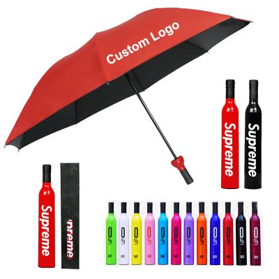 China Modern Promotion Gift Cheap Wine,Portable Bottle Shape Low Fold Umbrellas 3 Pocket Umbrella With Logo Prints Customized/ for sale