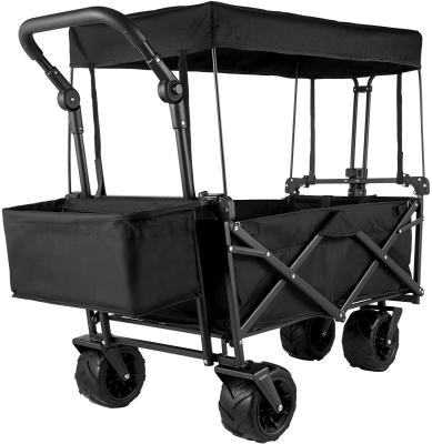 China Capacity 220lbs, Portable Tools Cart Large Folding Outdoor Camping Utility Cart Garden Beach Cart Folding with Canopy 4 Wheels for sale