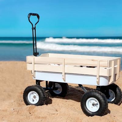 China Tools Maker Strength Capacity Utility, Wheels Camping Folding Wagon Handle Wooden Handrail Kids Beach Folding Wagon Cart for sale