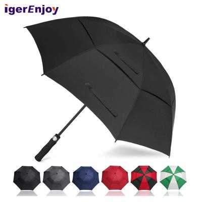 China Modern Promotional Wholesale Custom Logo Printing, Large 62 Inch Windproof 68 Inch Black Double Canopy Straight Rain Golf Umbrellas for sale