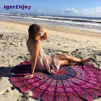 China 2020 New Round Design Microfiber Lightweight Quick Dry Beach Mat, Woven Compact Mat Covering Picnic Beach Outdoor Round Camping for sale