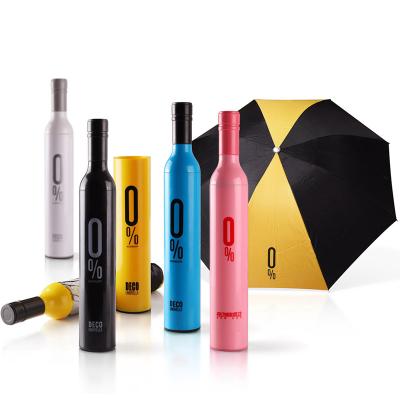 China Promotional Wholesale Cheap Folding 3 Folding, Water Wine Umbrellas Bottle Shape Gift Sun Rain Pocket Umbrella With Custom Printed Logo for sale