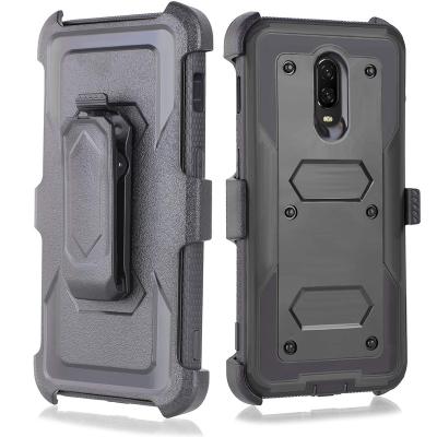 China Factory Wholesale 3 in1 TPU+PC Full-body Rugged Holster Dirt-resistant Belt Clip Kickstand Shockproof Mobile Phone Cover Case For OnePlus 6T for sale