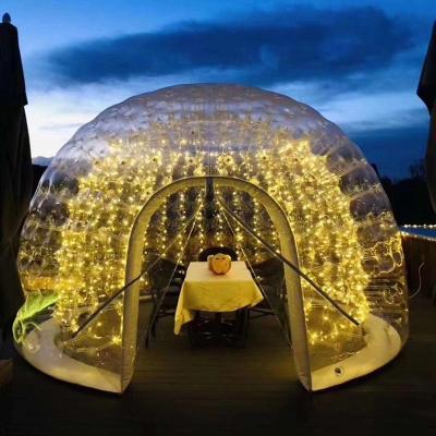 China Camouflage/Field Game Herrwell 3m 4m 6m or customized size home garden glamping clear transparent inflatable geodesic igloo dome house tent with LED for sale