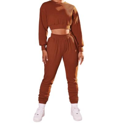 China Autumn and winter women's border casual fashion breathable long-sleeved short top and pants sports two-piece suit for sale