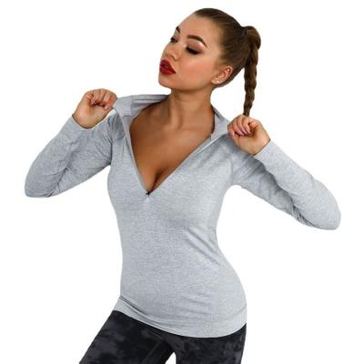 China High Quality Breathable Woman Fitness Wear For Running Yoga Logo Women Long Sleeve Gym Custom Made Full Front Half Zip for sale