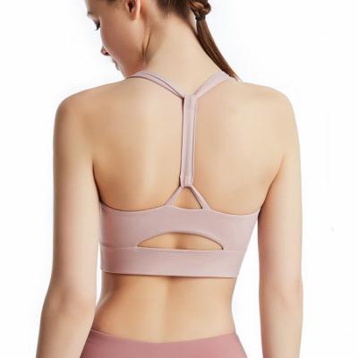 China Summer women's collar U line breathable outdoor sports bra top wear beautiful gym wholesale t-shaped back with backless for sale