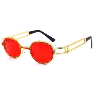 China UV400 DASIYER 2020 Retro Metal Handmade Red Oval Frame Steampunk Women Diamond Sunglasses With Rhinestones for sale