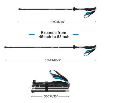 China Outdoor Camping Hiking 3 Section Aluminum Displacement Hot Selling Telescopic Folding Path Walking Hiking Poles Trekking Poles for sale