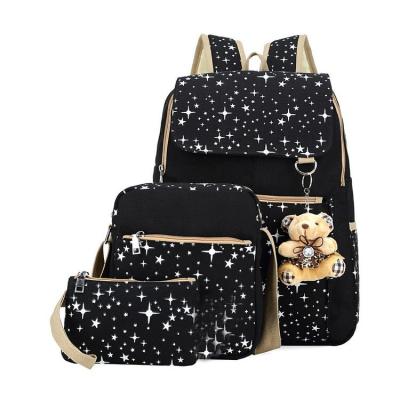 China Wholesale Fashion Hot Selling Cheap Anti-theft 3 Pcs Set Canvas Young Girls Teenage Child Pop Kids Backpack School Bags for sale