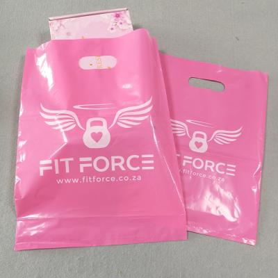 China Promotional Pink Die Cut Plastic Bag Handle Bag Security Hot Sale Shopping Bag On Sale With Own Logo Printed for sale