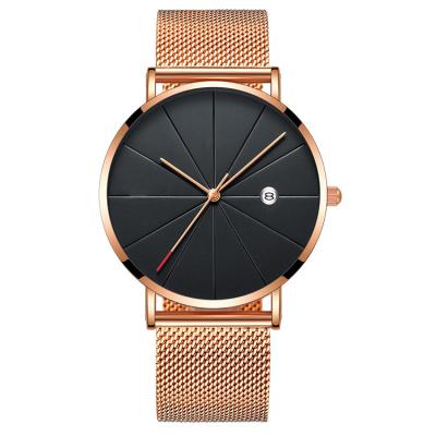 China Simple Fashion China Alarm Watch Cheap Mesh Belt Calendar Display Men's Quartz Watch for sale