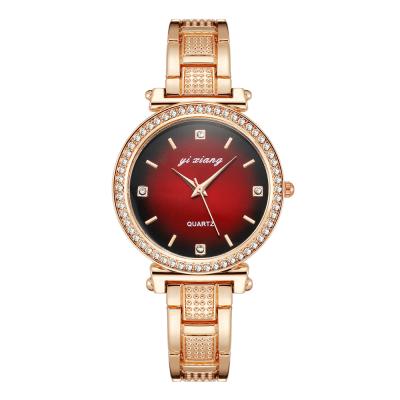 China Auto date qianwen watch supplier gradient dial scale display diamond set steel band ladies quartz watch for sale