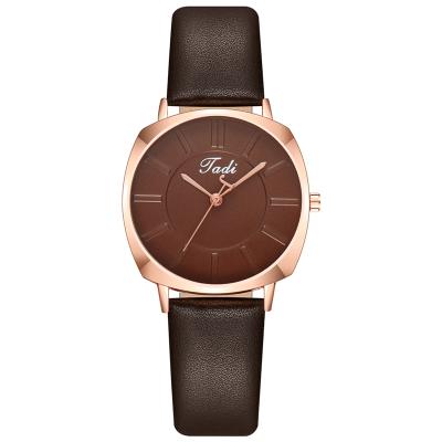 China Date 2021 New Automatic Metal Leather Strap Solid Color Scale Dial Ladies Fashion Business Quartz Watch for sale