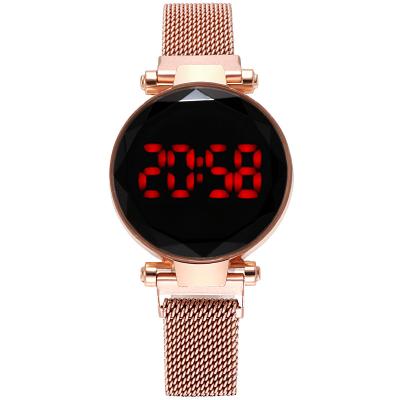 China Hot Selling Milanese Alarm Magnet Clasp Digital Display Quartz Electronic Watch For Women for sale