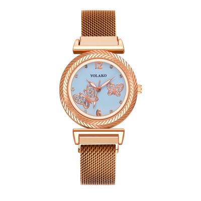 China Alarm Spot Magnet Buckle Butterfly Pattern Diamond Ladies Milanese Quartz Watch for sale