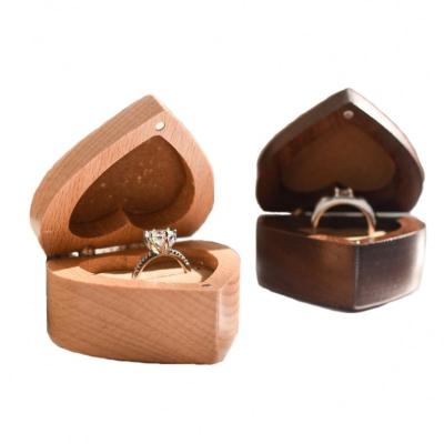 China Customizable Wedding Gift Eco-Friendly Engagement Walnut Wood Jewelry Heart Shaped Earring Ring Box for sale