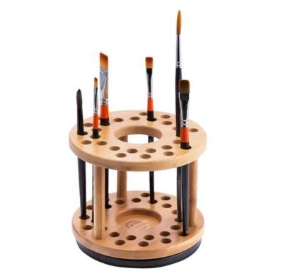 China 360 Rotating Wooden Organizer Stocked Watercolor Brush Holder Water Coloring Brush Display Stand for sale