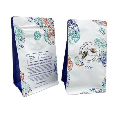 China 250g Flat Bottom Aluminum Foil Coffee Bean Packaging Moisture Proof Bag With Zipper Lock Valve Plastic Food Bag for sale