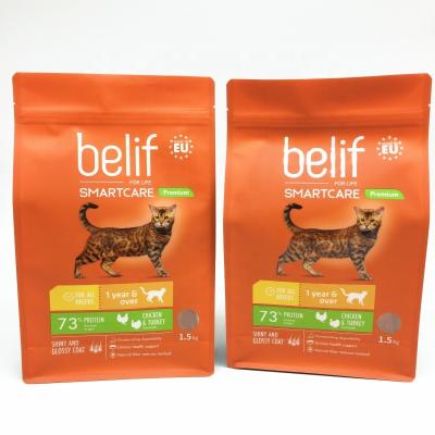 China Custom Printing Paper Food Window Bags Pet Food Packaging Flat Bottom Paper Bag Recyclable Zipper Bag Flat Bottom Packaging For Cat Food for sale