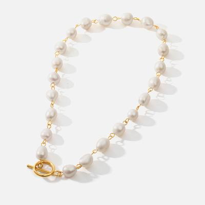 China CLASSIC Baroque Pearl Necklace Women 18K Real Freshwater Gold Plated Stainless Steel Chokers Necklaces for sale