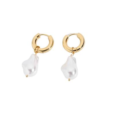 China FASHIONABLE Irregular Baroque Pearl Drop Earrings For Women Brass Gold Dangle Earring for sale