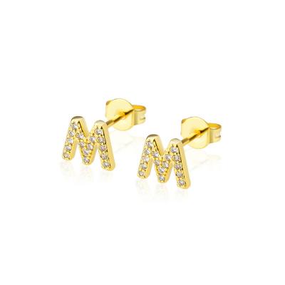 China Full Shiny Rhinestones TRENDY 26 Letter Drop Earrings For Women Gold Brass Earring for sale