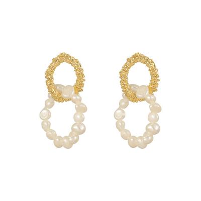 China FASHIONABLE baroque freshwater pearl double twist long drop earrings for women dangle earring for sale