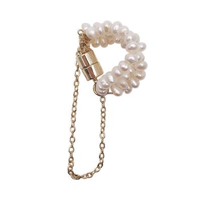 China Fashionable one piece long freshwater pearl tassel magnet clip earrings for women for sale