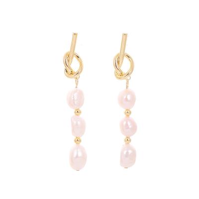 China FASHIONABLE Irregular Freshwater Pearl Earring For Women Knotted Long Pearl Drop Earrings for sale