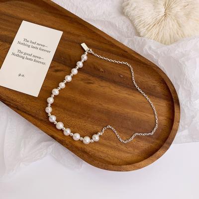 China Punk Irregular Freshwater Women Pearl Necklace Asymmetric Beads Strand Chain Pendant Necklace for sale