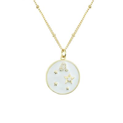 China 12 TRENDY Popular Designs 14K Gold Plated Brass Color White Enamel Round Coin Pendant Necklaces for sale