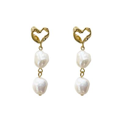 China FASHIONABLE Irregular Freshwater Pearl Drop Earrings For Women Hollow Out Long Heart Pendant for sale