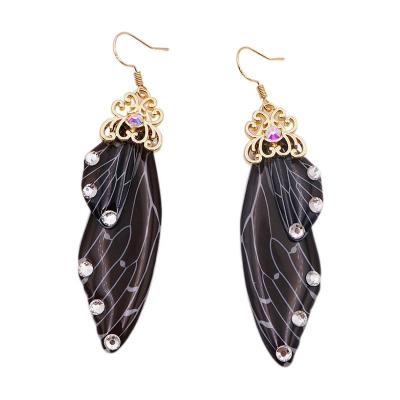 China FASHIONABLE marvelous black white color butterfly earring for women shiny simulation rhinestone wings drop earrings for sale