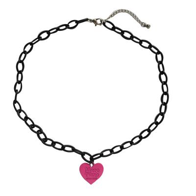 China FASHIONABLE Black Plated Hollow Link Chain Necklace For Women Letter Pink Heart Pendant Necklaces for sale