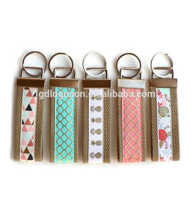 China Eco-Friendly Embroidered Fabric Lanyard Keychain Ribbon Wristlet Key Chain Personalized Lanyard Keychain for sale