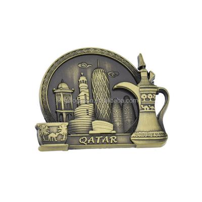 China Nickel Free Antique East Asia Qatar Lamp Souvenir Qatar Skyline Fridge Magnet Bronze Fridge Magnets for sale