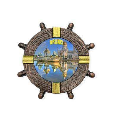 China Nickel Free Custom Brunei Charms Rudder Shape Souvenir Magnets Brunei Metal Souvenirs Tourist Fridge Magnet for sale