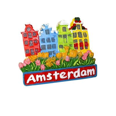 China Holland Tulip House Dutch Souvenir Fridge Shape Amsterdam Magnet 3D Tourist Magnet Handmade Resin for sale