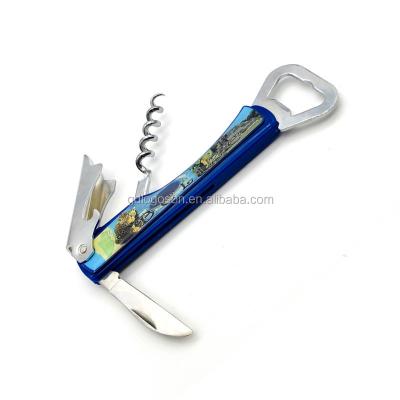 China Nickel Souvenir Free Custom Belize Tool Knife Beer Bottle Opener Corkscrew Multi Wine Bottle Opener for sale