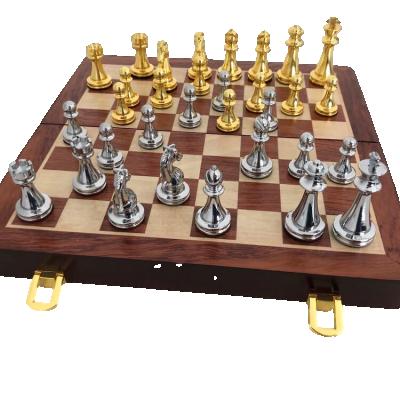 China Luxury High Quality Wooden Chess Set Silver and Gold Chess Board Custom Steel Chess Set for sale