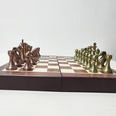 China Luxury Chess Board India Metal Wooden Folding Deluxe Chess Set for sale