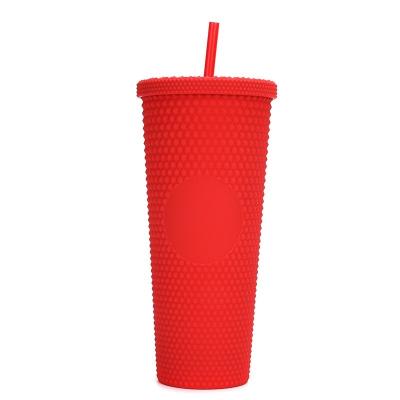 China Sustainable 2022 Double Wall Tumbler Plastic Matte Straw Studded Red Black Cup With Studs for sale