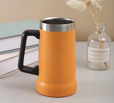 China Sustainable 24oz Stainless Steel Beer Mug Adventure Beer Stein Double Wall Vacuum Insulation Mug With Big Handle for sale