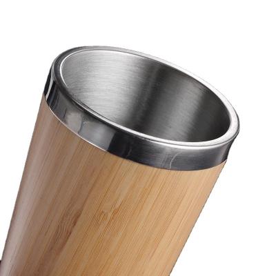 China PORTABLE Wooden Coffee Mug Stainless Steel Travel Insulated Bamboo Mug With Lid Cool Coffee Mugs for sale