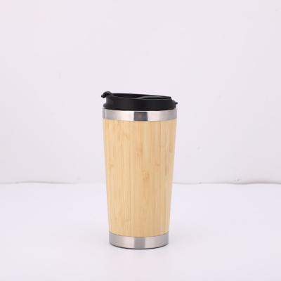 China Eco Friendly PORTABLE Vacuum Insulated Travel Mug 18/8 Stainless Steel Mugs Double Wall Bamboo Coffee Mug With Lids And Handle for sale